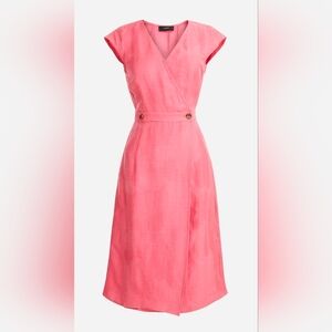 J Crew Linen Cupro Sheath Dress New w/o Tags Faux Wrap Size 8 Pink Womens BI713